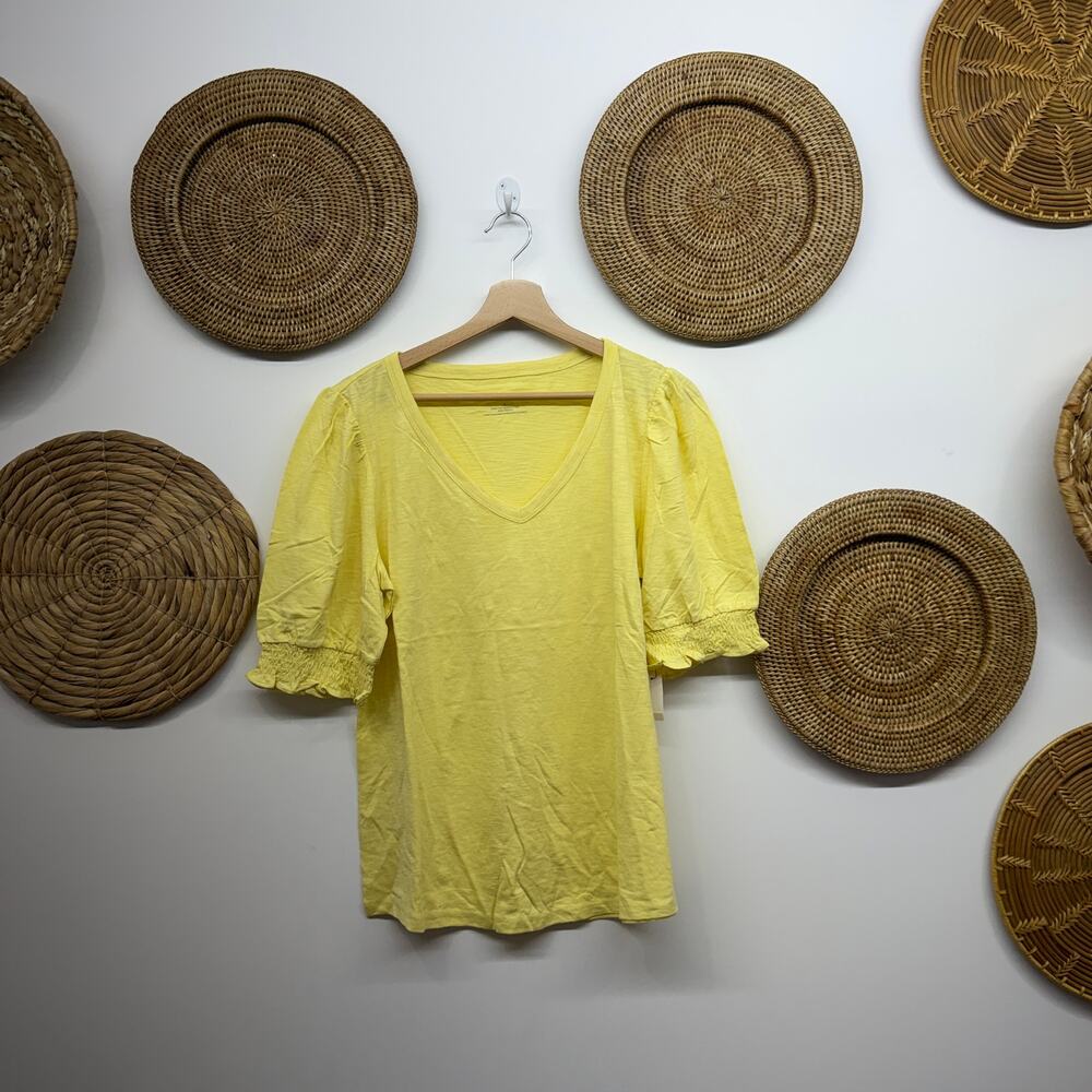 NEW Talbots Buttery Yellow Puff Sleeve Top Large
